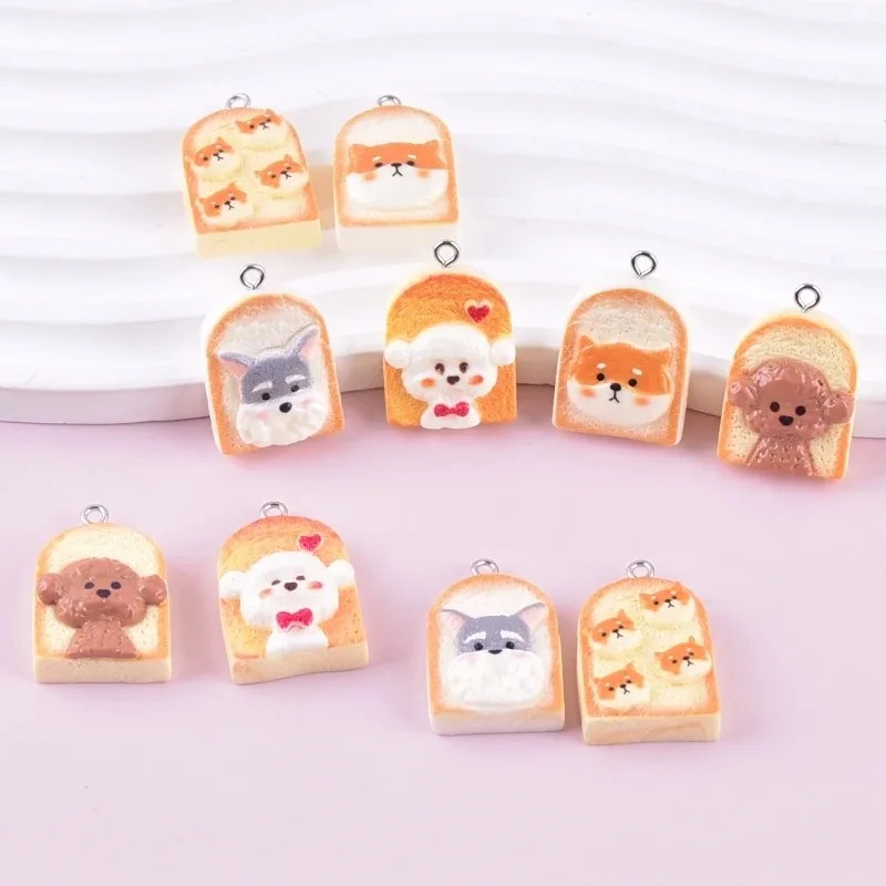 10Pcs 귀여운 토스트 개 수지 펜던트 만화 동물 참 - Resin Craft Supplies 리뷰 및 가격
