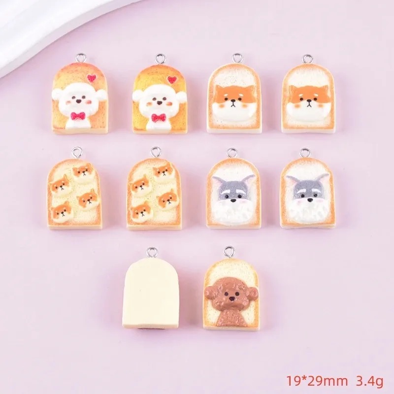 10Pcs 귀여운 토스트 개 수지 펜던트 만화 동물 참 - Resin Craft Supplies 리뷰 및 가격